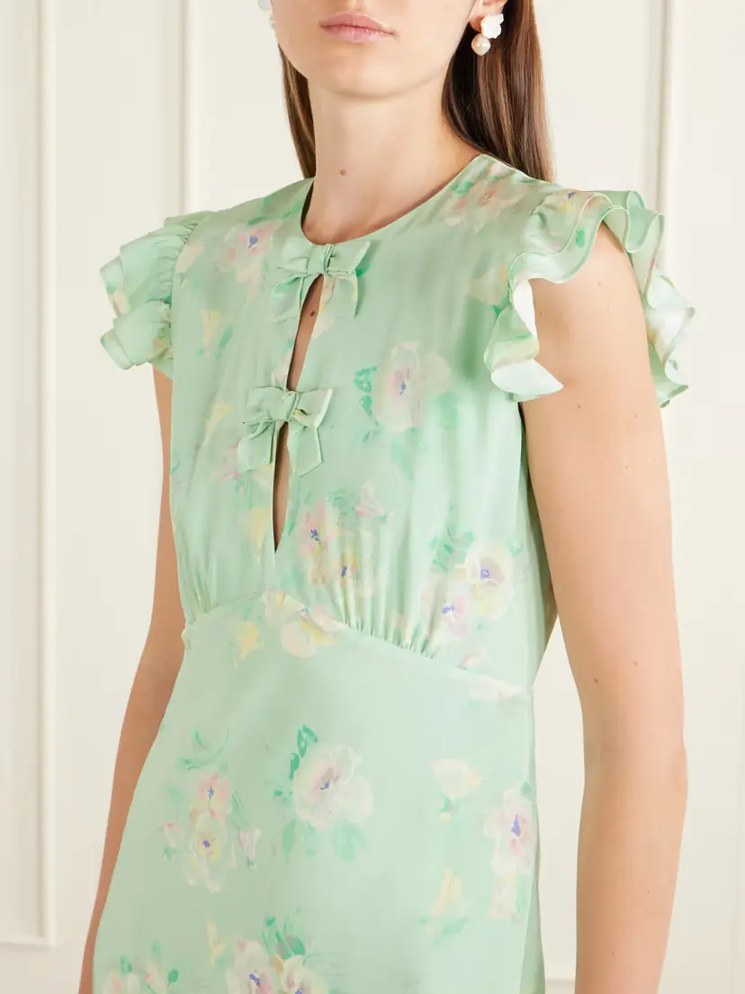 Alessandra Rich Floral-print Ruffle-trim Silk Midi Dress | Thumbnail 4 Alessandra Rich Floral-print Ruffle-trim Silk Midi Dress | Thumbnail 4