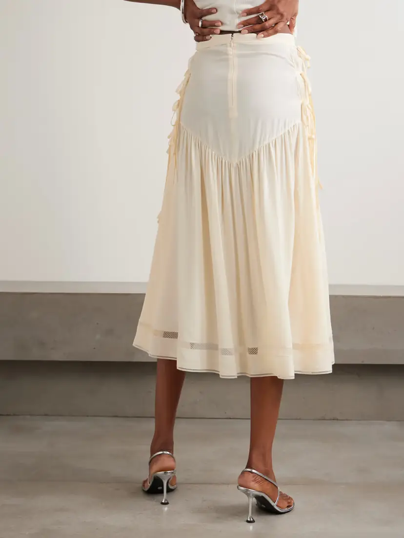 Rabanne Tie-detailed Pleated Crepe Midi Skirt | Thumbnail 4