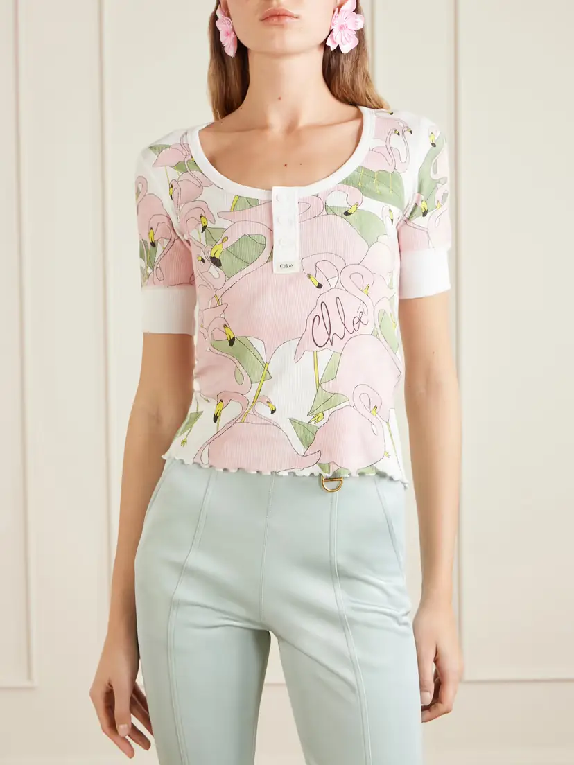 Chloé Printed Ribbed Cotton-jersey T-shirt | Thumbnail 3 Chloé Printed Ribbed Cotton-jersey T-shirt | Thumbnail 3