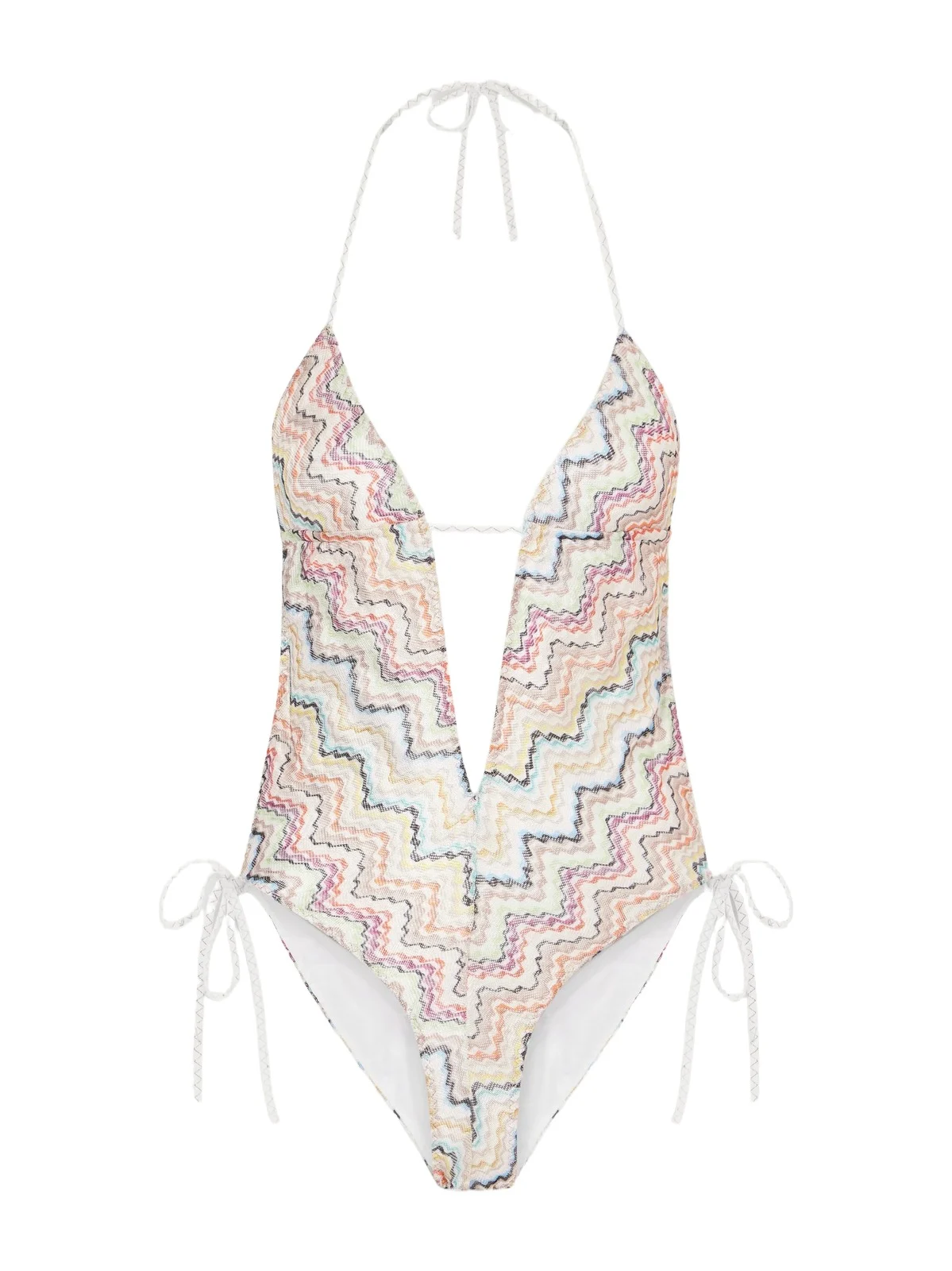 Missoni Striped Crochet-knit Halterneck Swimsuit