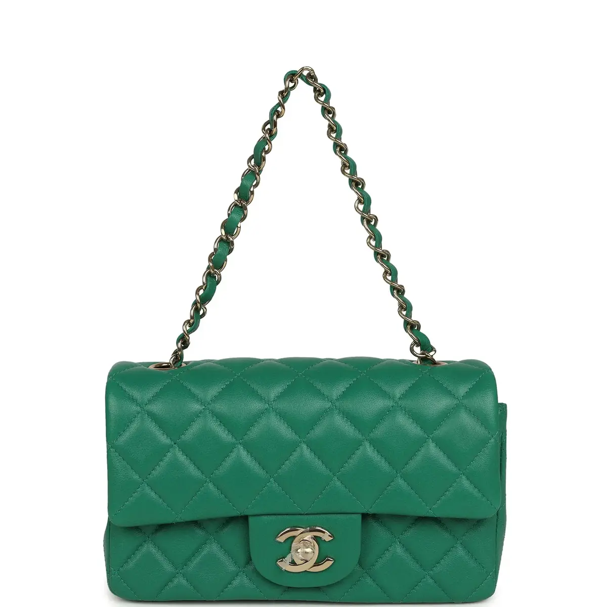 Chanel Chanel Mini Classic Rectangular Flap Bag Green Lambskin Light Gold Hardware | Thumbnail 7 Chanel Chanel Mini Classic Rectangular Flap Bag Green Lambskin Light Gold Hardware | Thumbnail 7