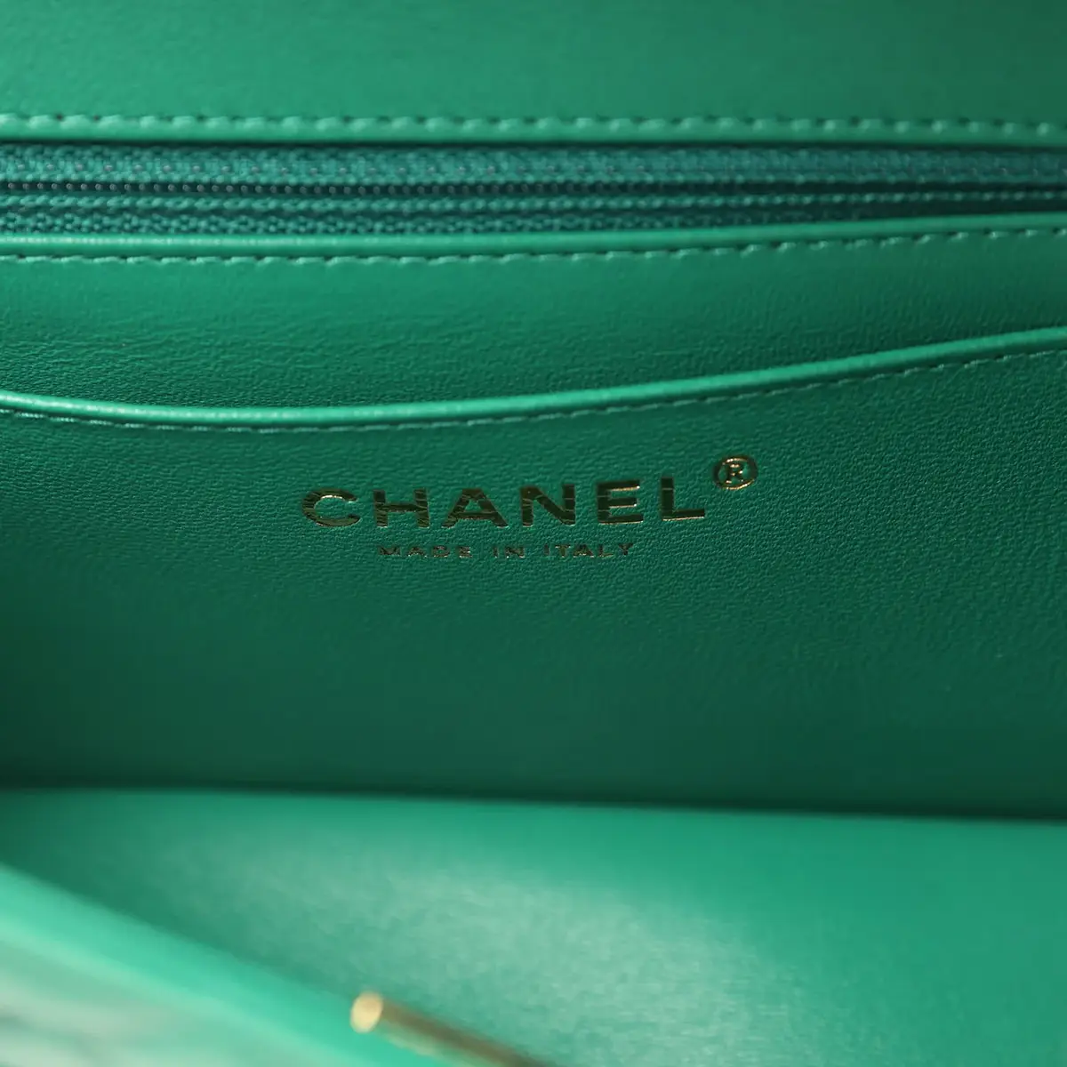 Chanel Chanel Mini Classic Rectangular Flap Bag Green Lambskin Light Gold Hardware | Thumbnail 9 Chanel Chanel Mini Classic Rectangular Flap Bag Green Lambskin Light Gold Hardware | Thumbnail 9