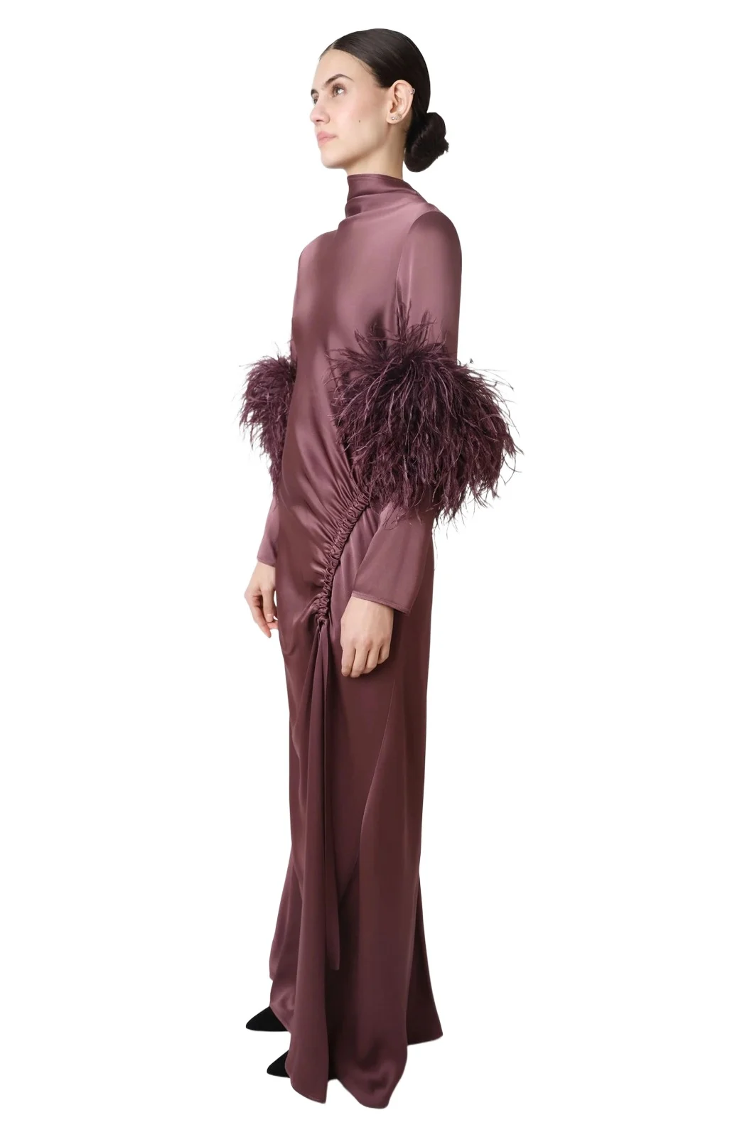 Satin Tab Gown With Feathers Satin Tab Gown With Feathers