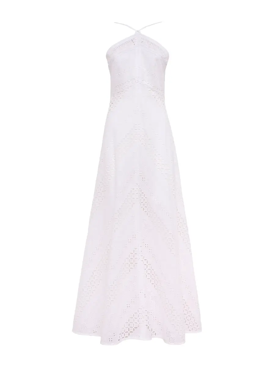 Loretta Caponi Castiglione Broderie Anglaise Cotton Halter Midi Dress | Image 1 Loretta Caponi Castiglione Broderie Anglaise Cotton Halter Midi Dress | Image 1