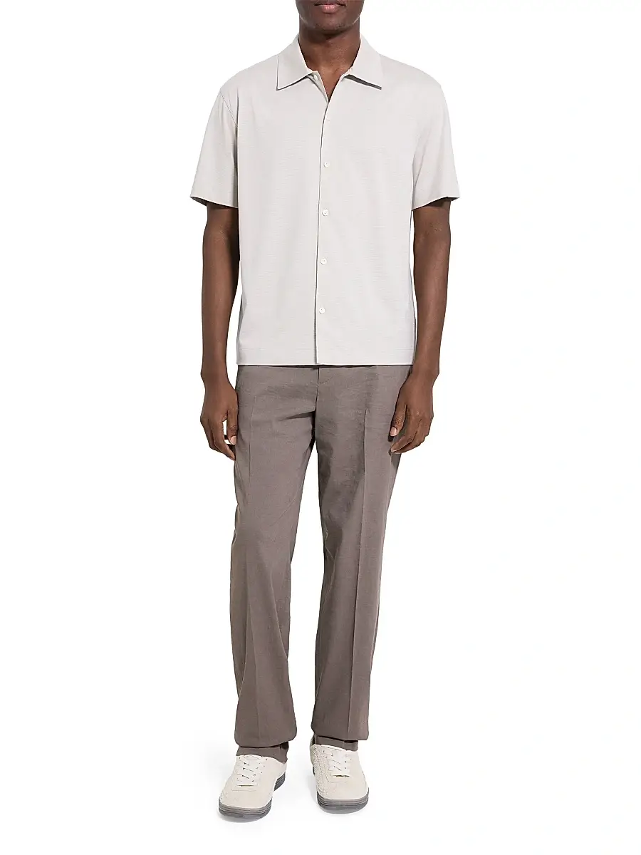 Theory Men's Striped Cotton-Blend Relaxed Shirt - Silver Cloud | Thumbnail 2 Theory Men's Striped Cotton-Blend Relaxed Shirt - Silver Cloud | Thumbnail 2