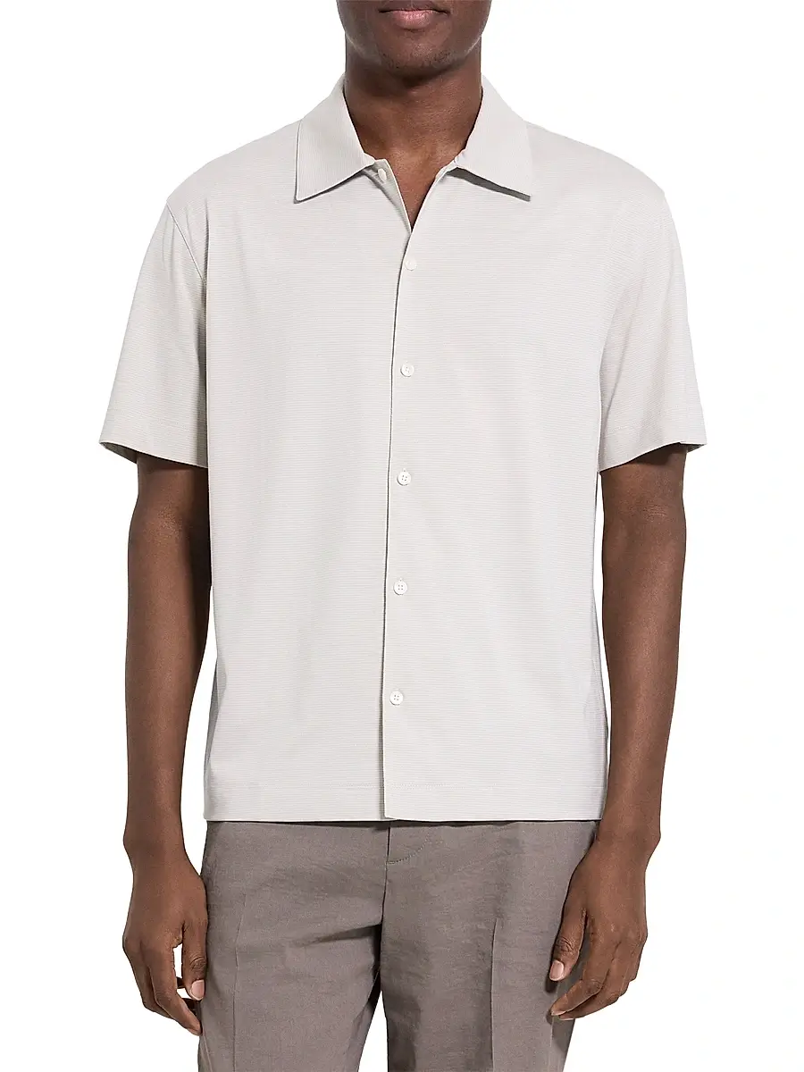Theory Men's Striped Cotton-Blend Relaxed Shirt - Silver Cloud | Thumbnail 3 Theory Men's Striped Cotton-Blend Relaxed Shirt - Silver Cloud | Thumbnail 3