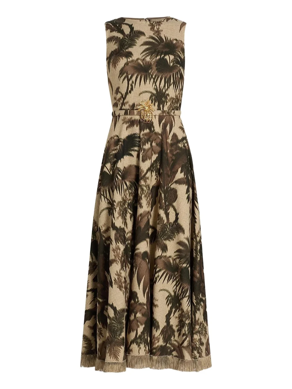 Women's Palm Crepe De Chine Belted Midi-Dress Women's Palm Crepe De Chine Belted Midi-Dress