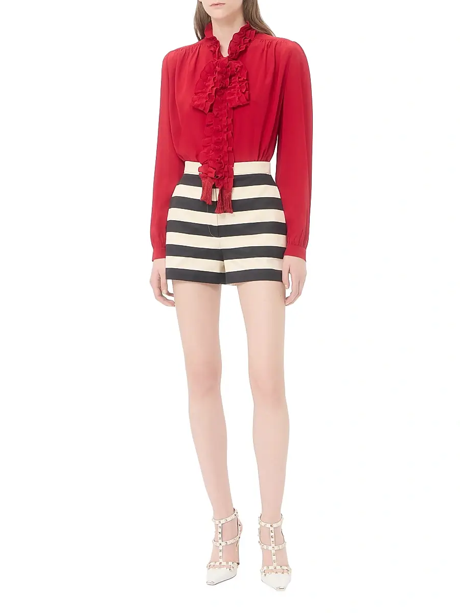 Valentino Women's Cotton Satin Shorts with Maxi Barré Stripe | Thumbnail 2