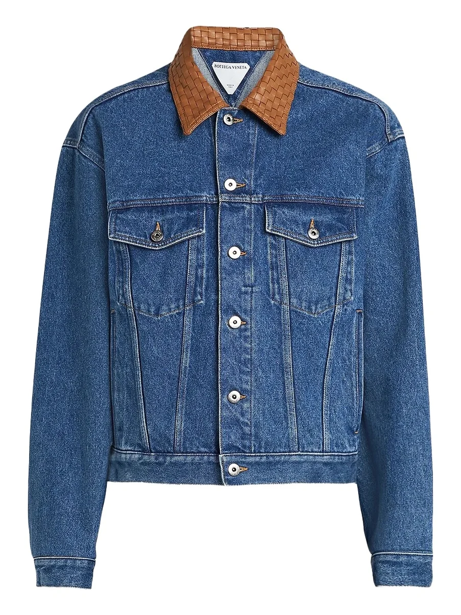 Men's Intrecciato Collar Denim Trucker Jacket
