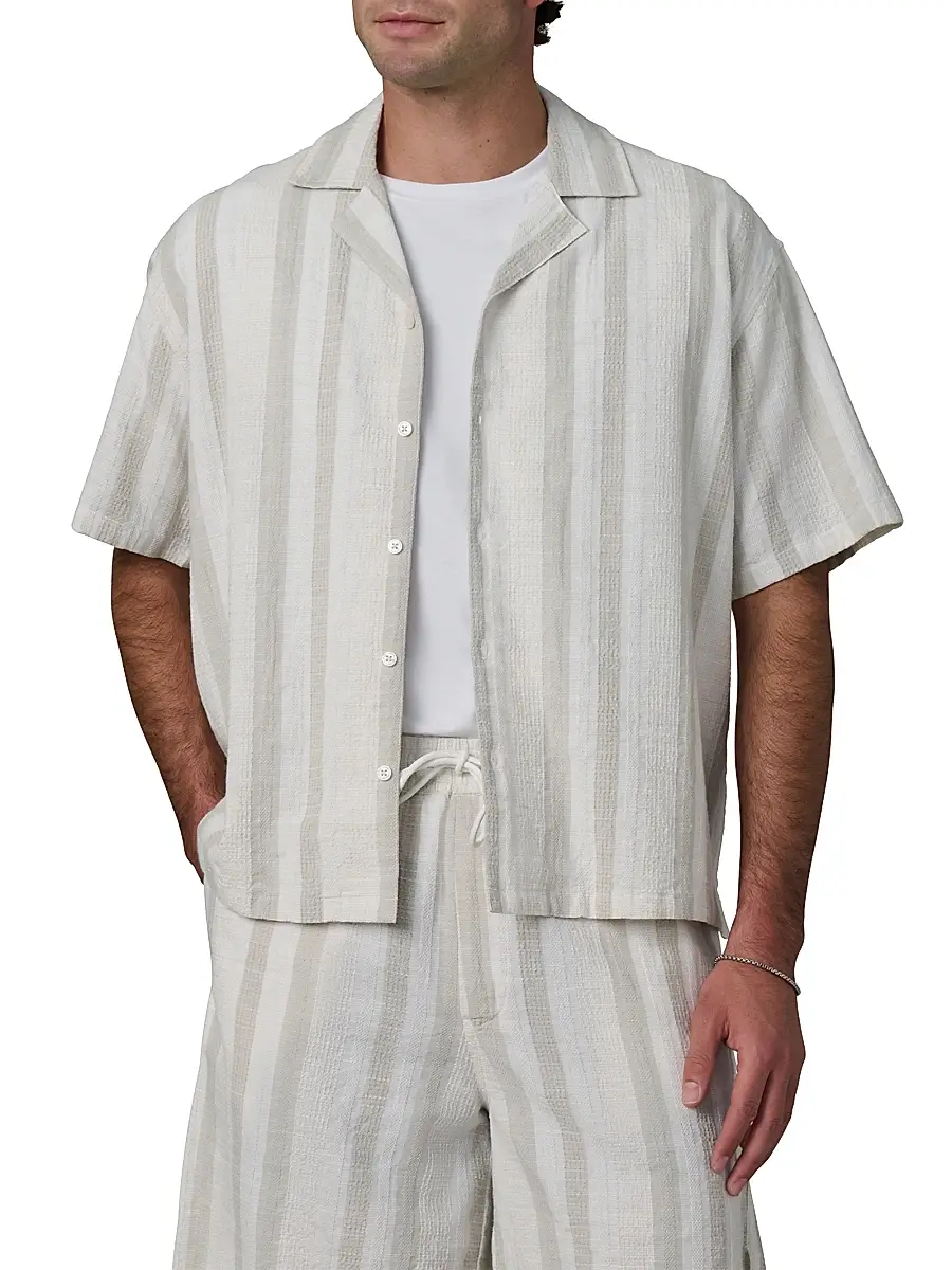 Joe's Jeans Men's Cabana Dobby Striped Cotton-Linen Shirt | Thumbnail 3 Joe's Jeans Men's Cabana Dobby Striped Cotton-Linen Shirt | Thumbnail 3
