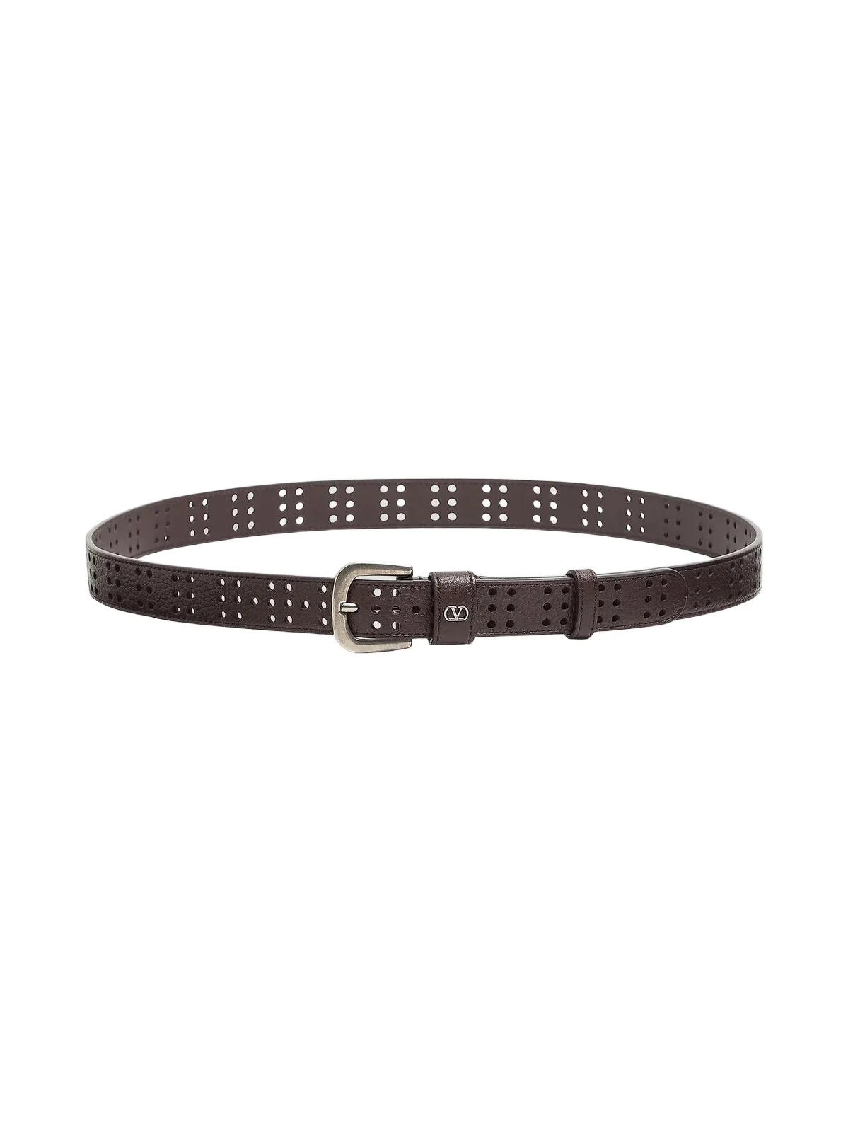 Valentino Men's Mini VLogo Signature Belt in Perforated Leather - Brown