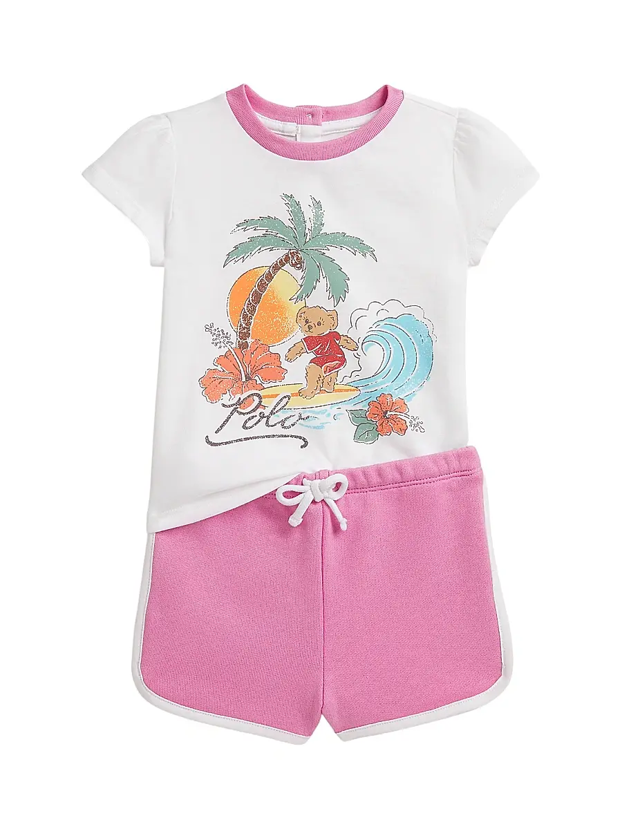 Polo Ralph Lauren Baby Girl's Polo Bear Jersey T-Shirt & Terry Shorts Set - White 9 Months | Image 1 Polo Ralph Lauren Baby Girl's Polo Bear Jersey T-Shirt & Terry Shorts Set - White 9 Months | Image 1