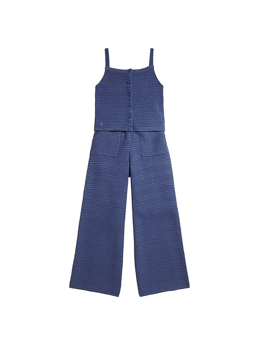 Polo Ralph Lauren Little Girl's & Girl's 2-Piece Crochet Knit Cotton Top & Pants Set - Earth Blue | Image 1 Polo Ralph Lauren Little Girl's & Girl's 2-Piece Crochet Knit Cotton Top & Pants Set - Earth Blue | Image 1