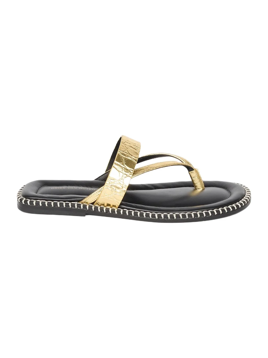 Women's Croc-Embossed Metallic Leather Flat Sandals