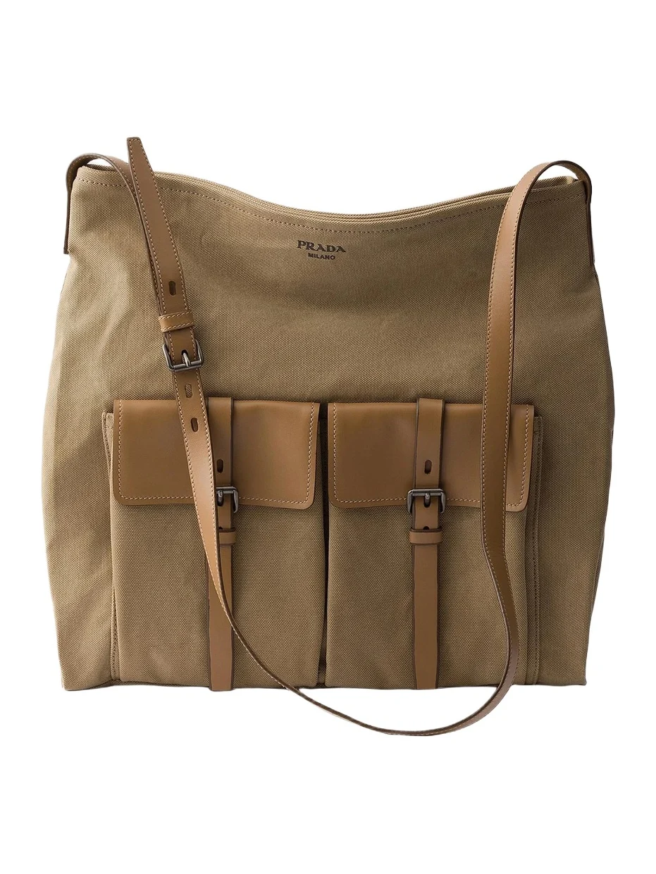 Prada Men's Route Canvas and Leather Shoulder Bag