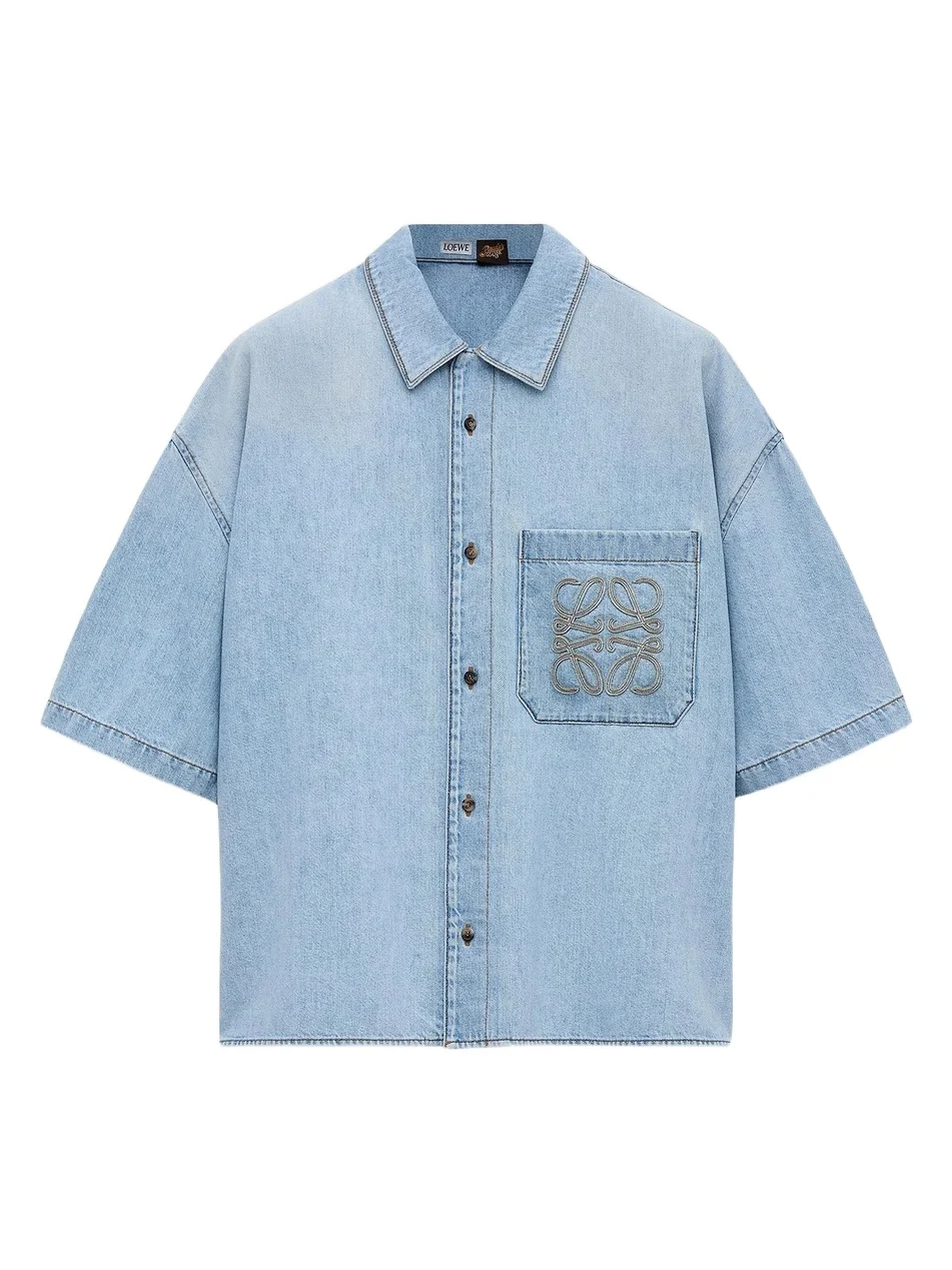 Loewe Men's x Paula's Ibiza Anagram Denim Short-Sleeve Shirt