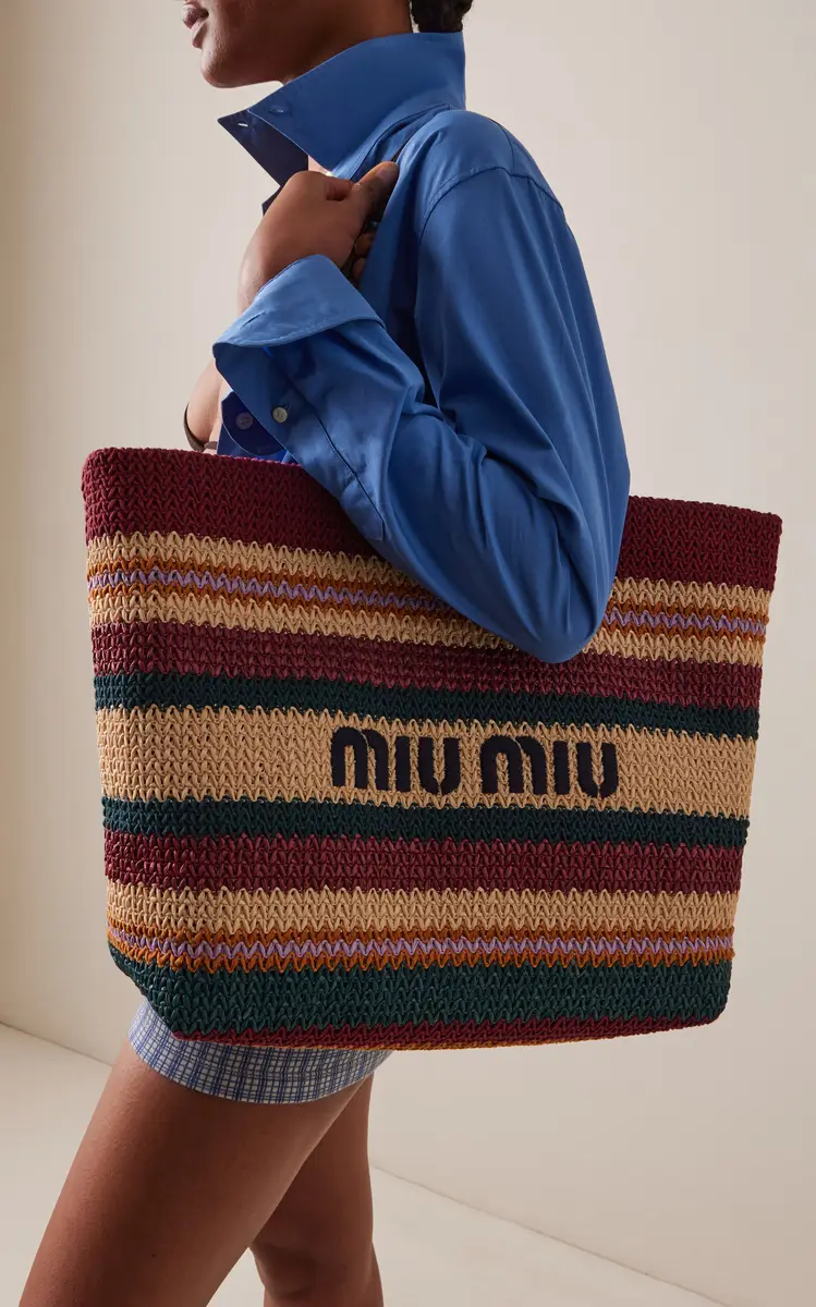 Miu Miu Raffia-Effect Woven Tote Bag | Thumbnail 2 Miu Miu Raffia-Effect Woven Tote Bag | Thumbnail 2