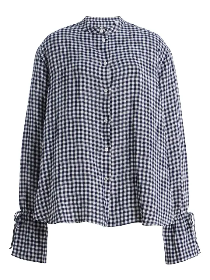 Exclusive Tie-Cuff Gingham Linen Shirt Exclusive Tie-Cuff Gingham Linen Shirt