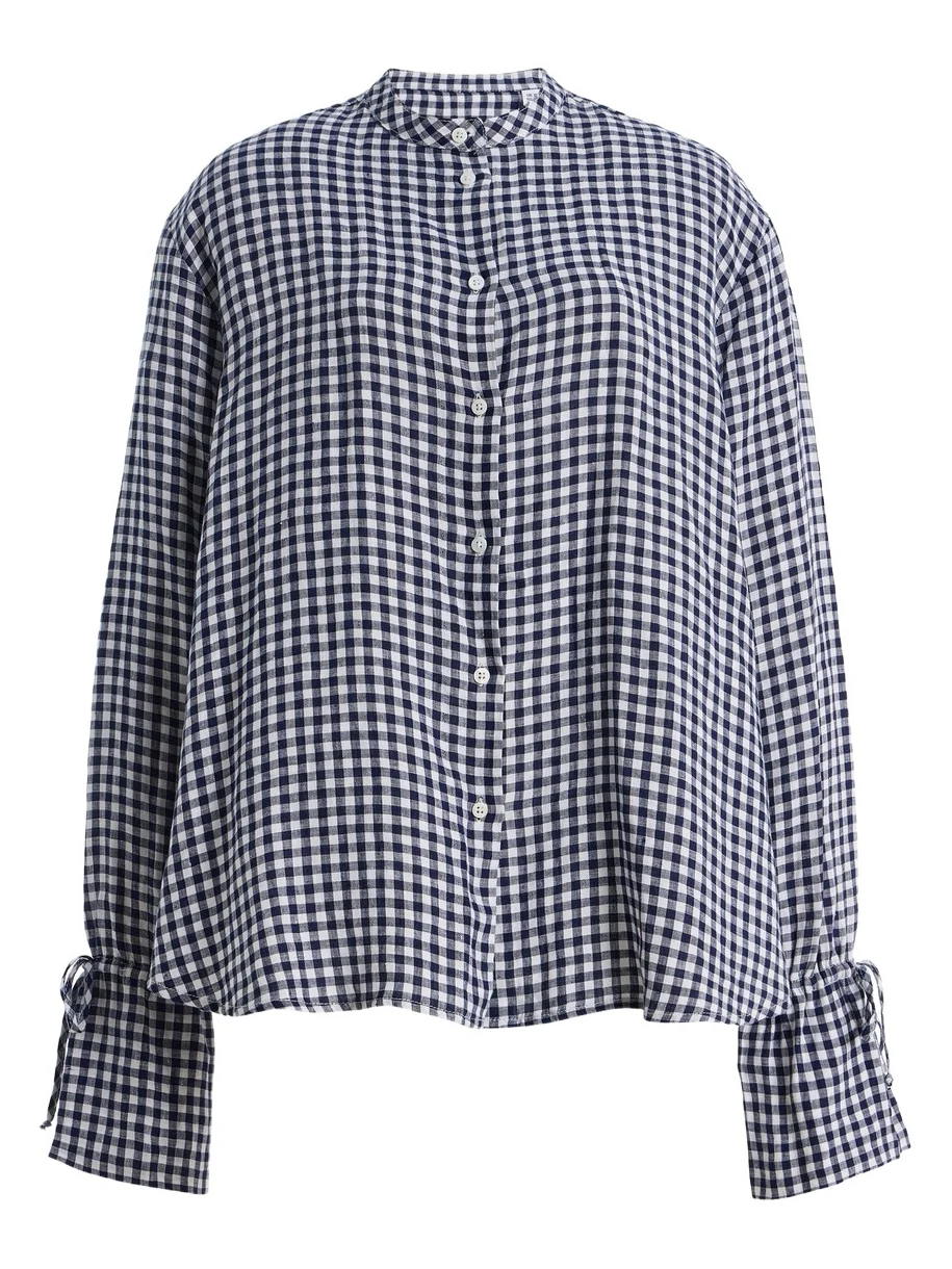 With Nothing Underneath Exclusive Tie-Cuff Gingham Linen Shirt
