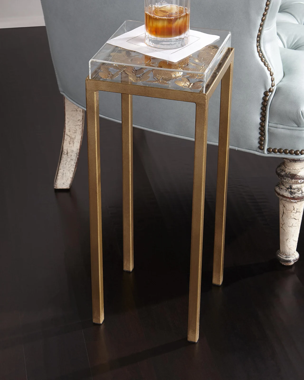 Tommy Mitchell Lucite Top with Floral Side Table