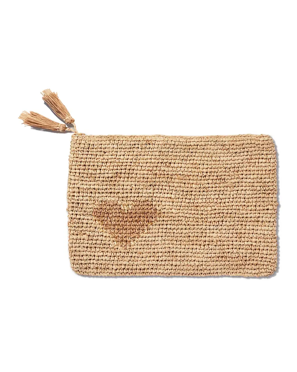 AERIN Heart Raffia Zip Pouch | Thumbnail 2 AERIN Heart Raffia Zip Pouch | Thumbnail 2