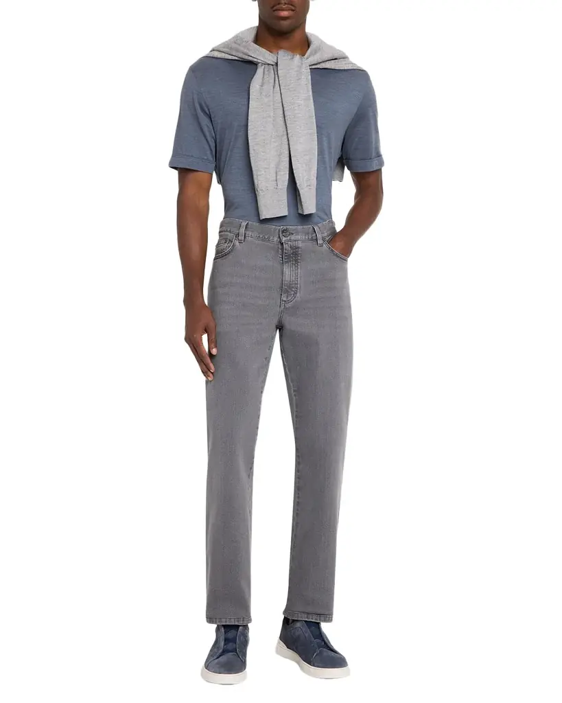 ZEGNA Men 's Grey Denim Slim-Straight Leg Jeans | Image 1 ZEGNA Men 's Grey Denim Slim-Straight Leg Jeans | Image 1