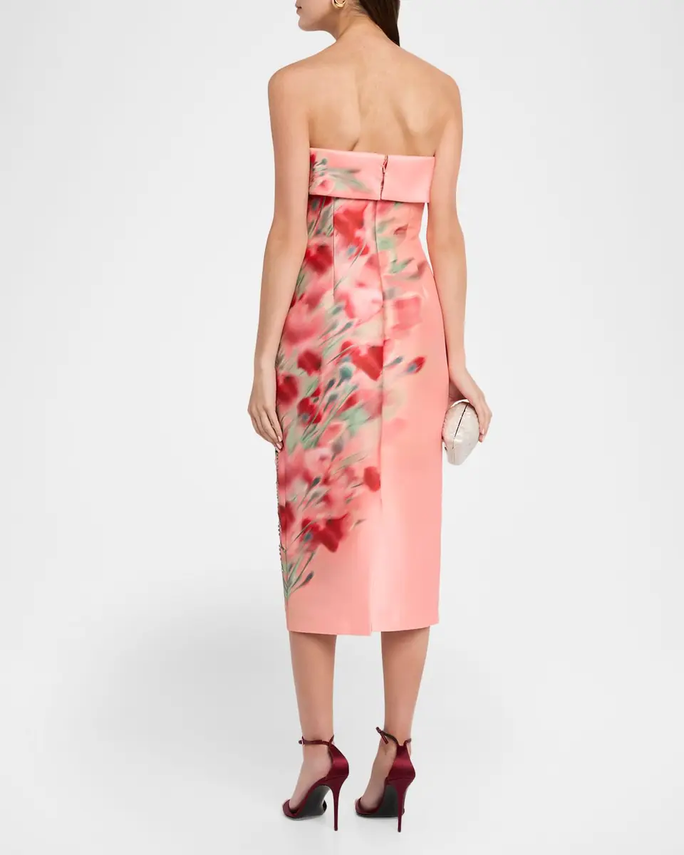 Badgley Mischka Strapless Floral-Print Mikado Midi Dress | Thumbnail 3