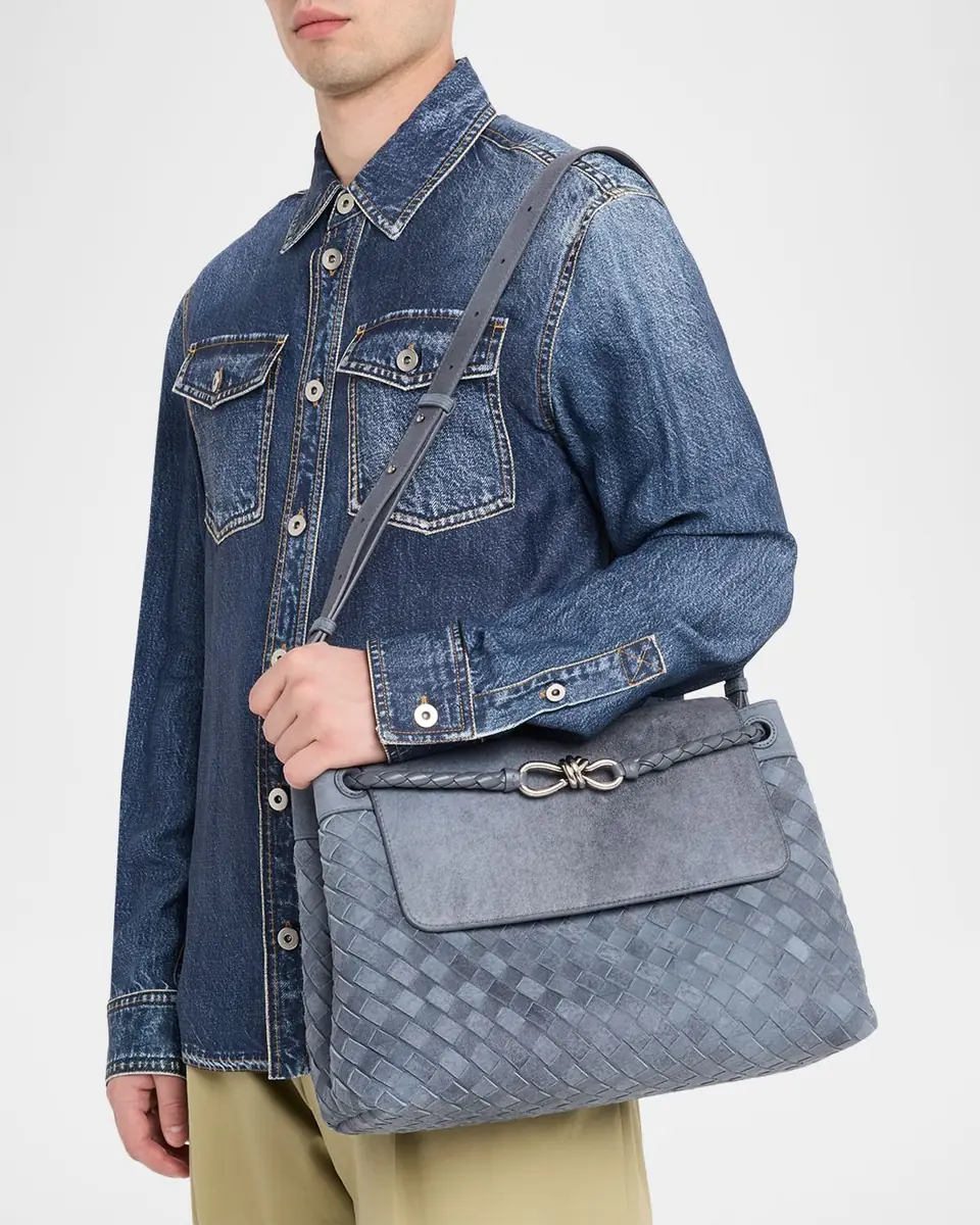 Bottega Veneta Men's Andiamo Intrecciato Suede Messenger Bag | Thumbnail 2 Bottega Veneta Men's Andiamo Intrecciato Suede Messenger Bag | Thumbnail 2