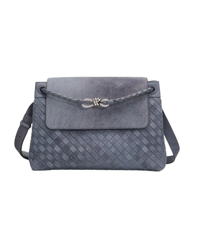 Bottega Veneta Men's Andiamo Intrecciato Suede Messenger Bag | Image 1 Bottega Veneta Men's Andiamo Intrecciato Suede Messenger Bag | Image 1