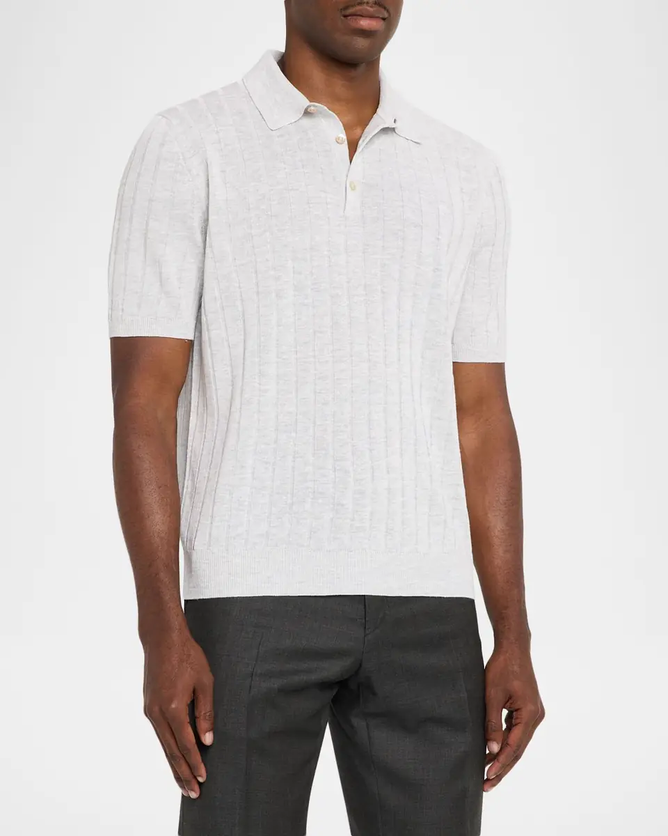 Boglioli Men's Linen and Cotton Flat Rib Short-Sleeve Polo Sweater | Thumbnail 3 Boglioli Men's Linen and Cotton Flat Rib Short-Sleeve Polo Sweater | Thumbnail 3