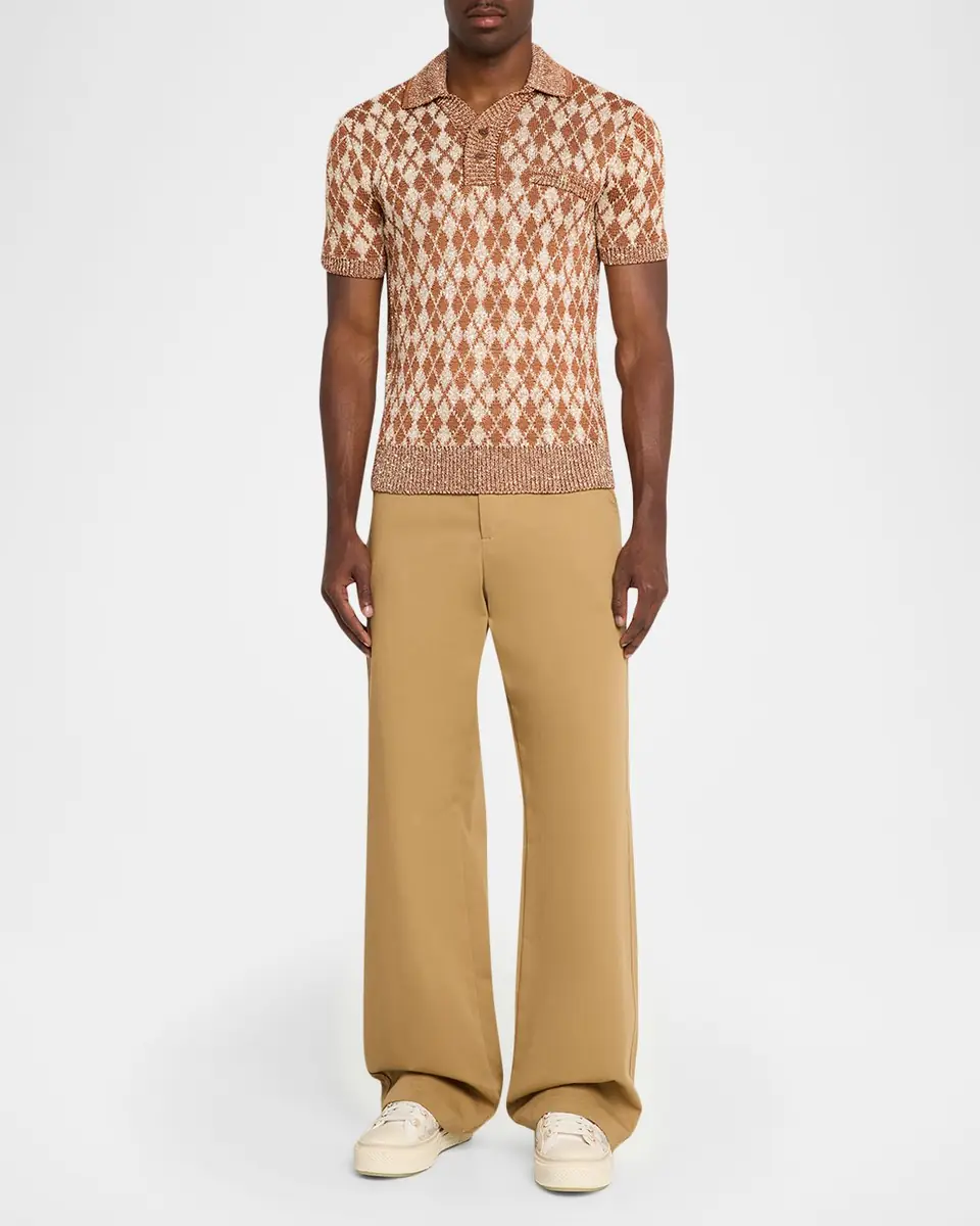 AMIRI Men's Argyle Short-Sleeve Polo Sweater | Thumbnail 2 AMIRI Men's Argyle Short-Sleeve Polo Sweater | Thumbnail 2