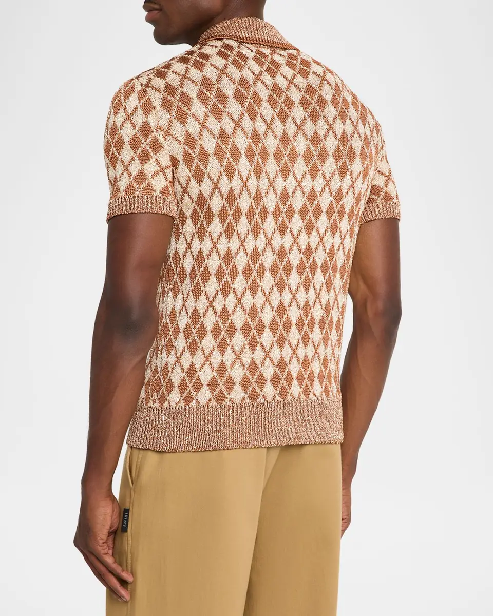 AMIRI Men's Argyle Short-Sleeve Polo Sweater | Thumbnail 3 AMIRI Men's Argyle Short-Sleeve Polo Sweater | Thumbnail 3