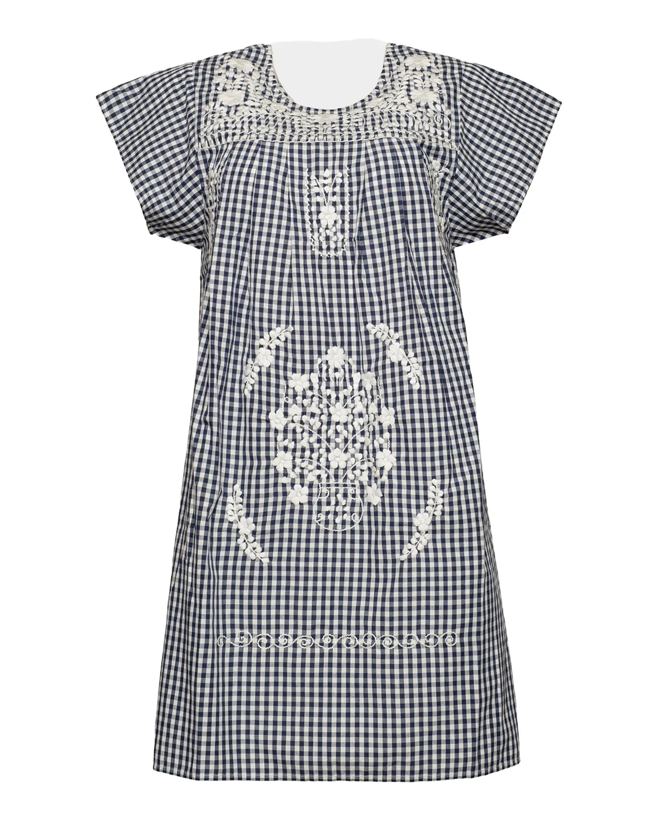 Camila Embroidered Gingham Cotton Mini Dress