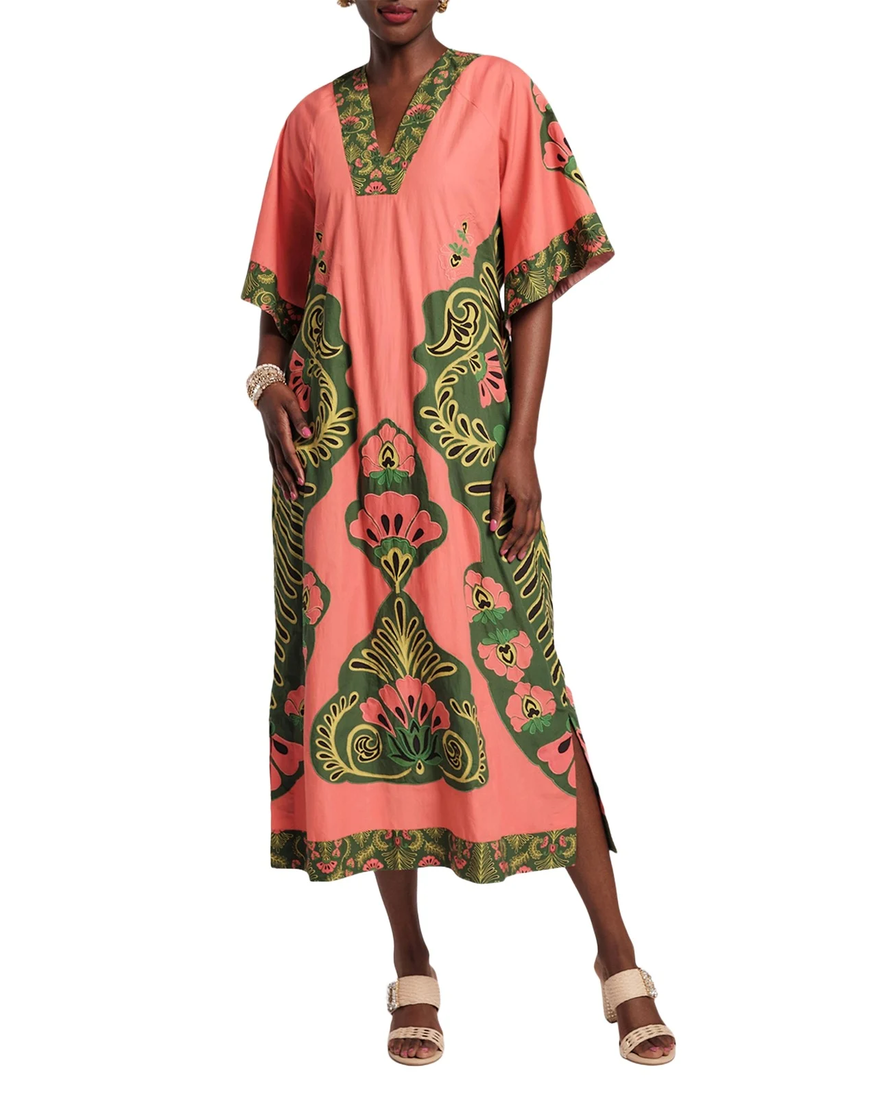 Delightful Embroidered Floral-Print Midi Dress