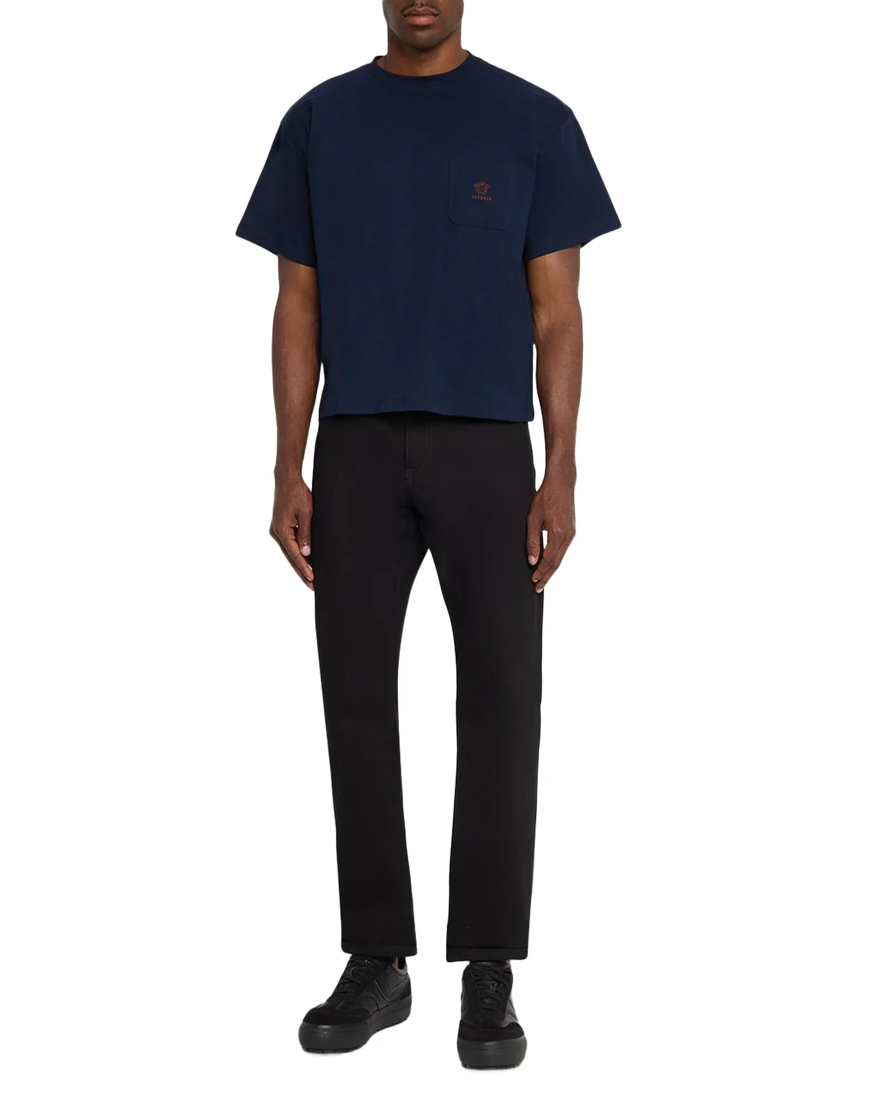 Men's Embroidered-Medusa Jersey Pocket Crewneck T-Shirt Men's Embroidered-Medusa Jersey Pocket Crewneck T-Shirt