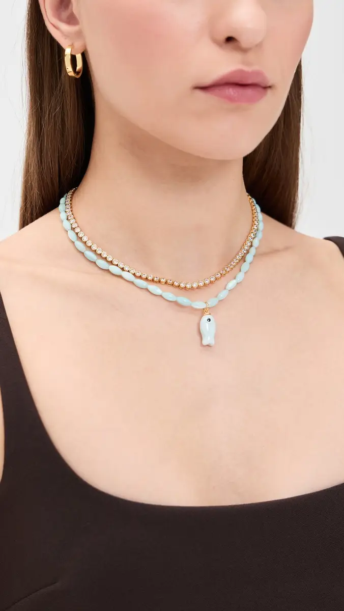 Logan Tay Light Blue Beaded Fish Necklace | Thumbnail 3