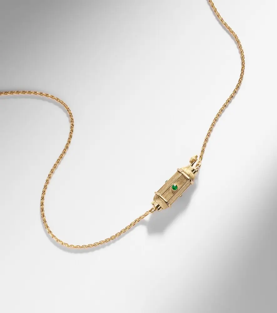 Marie Lichtenberg Coco Micro 18kt gold locket necklace with emeralds | Thumbnail 6