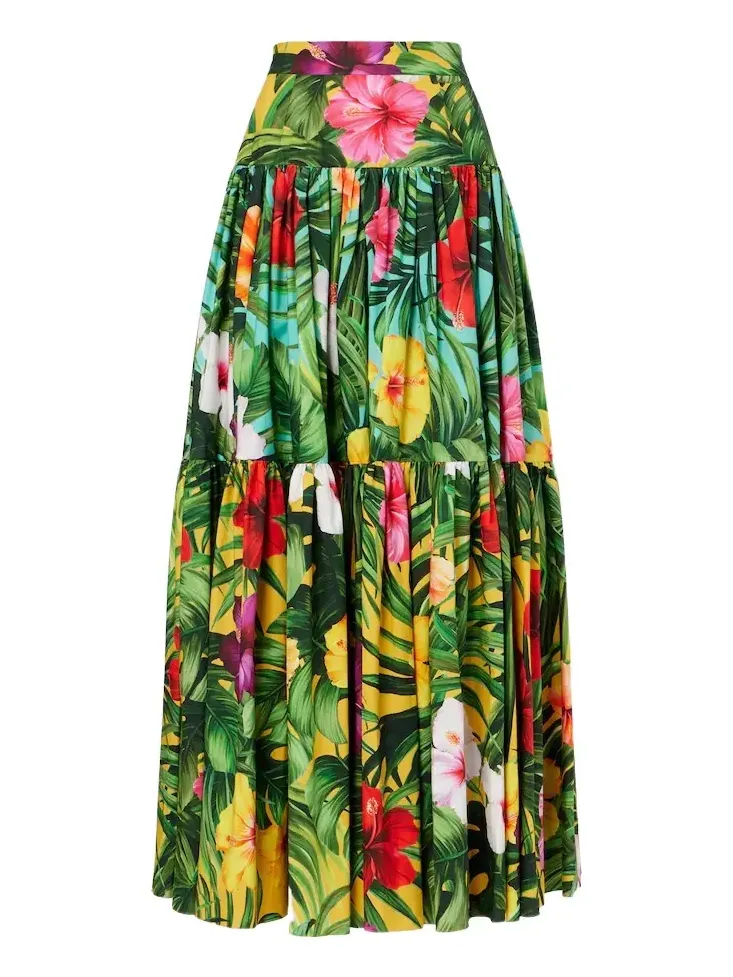 Floral tiered cotton maxi skirt Floral tiered cotton maxi skirt