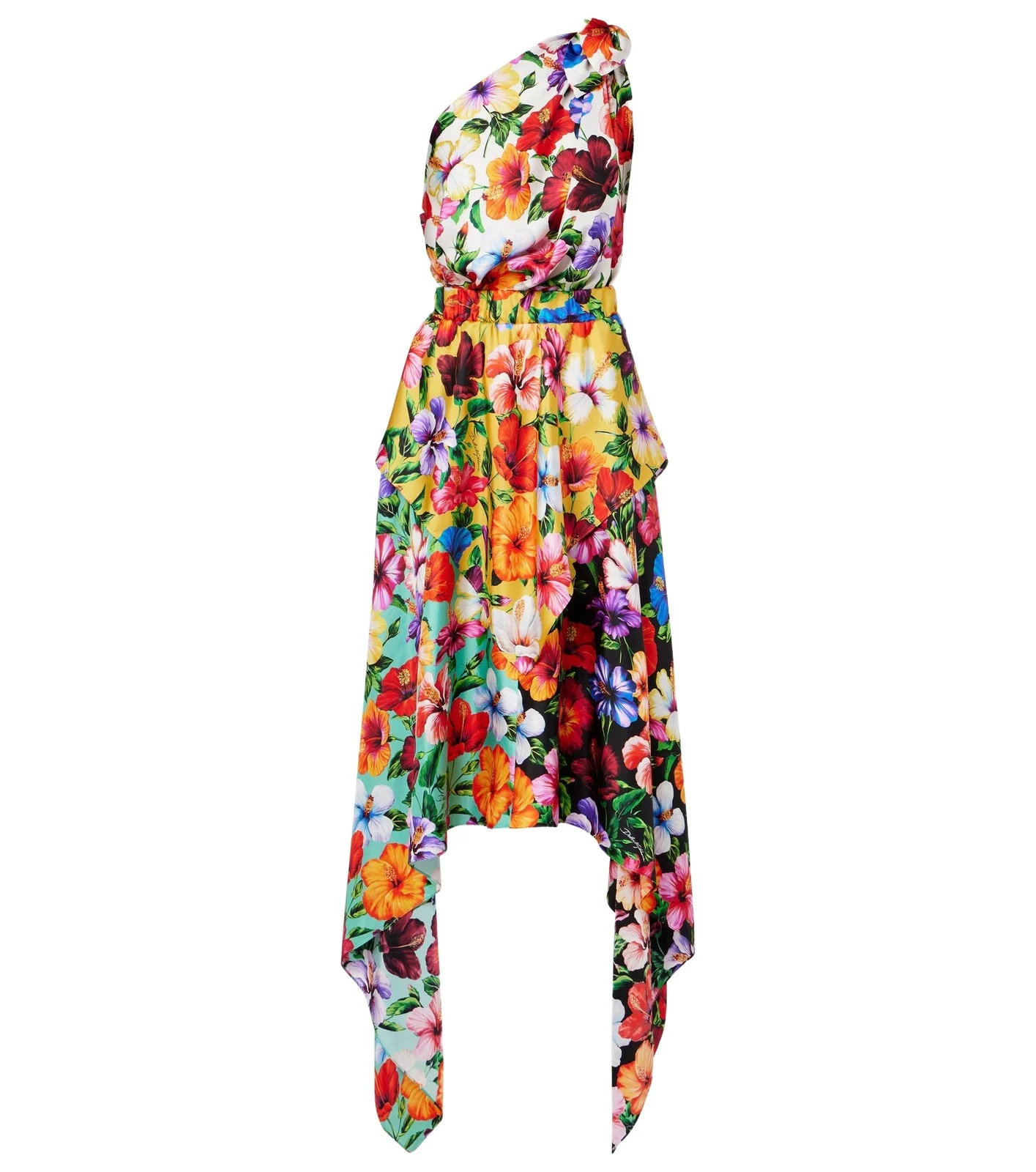 Floral one-shoulder silk midi dress