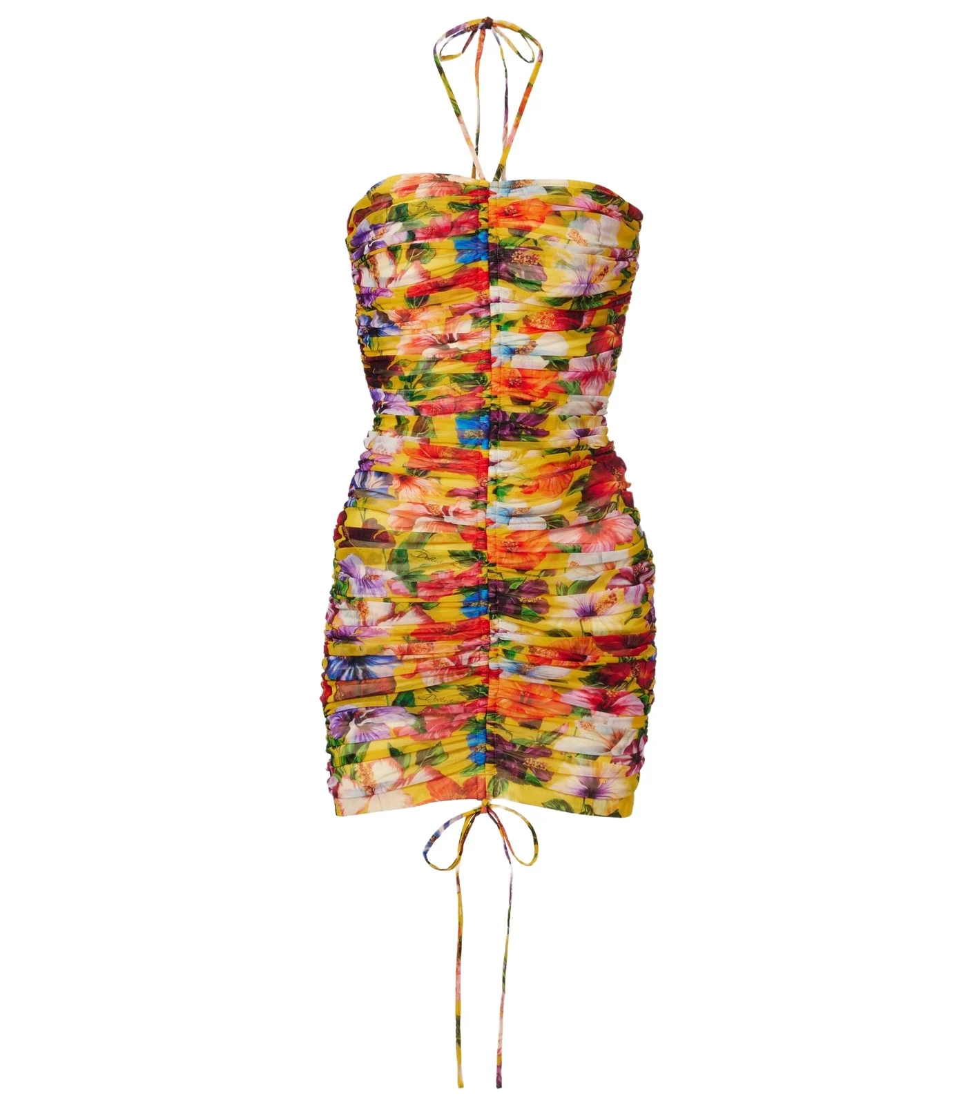 Ruched floral halterneck minidress