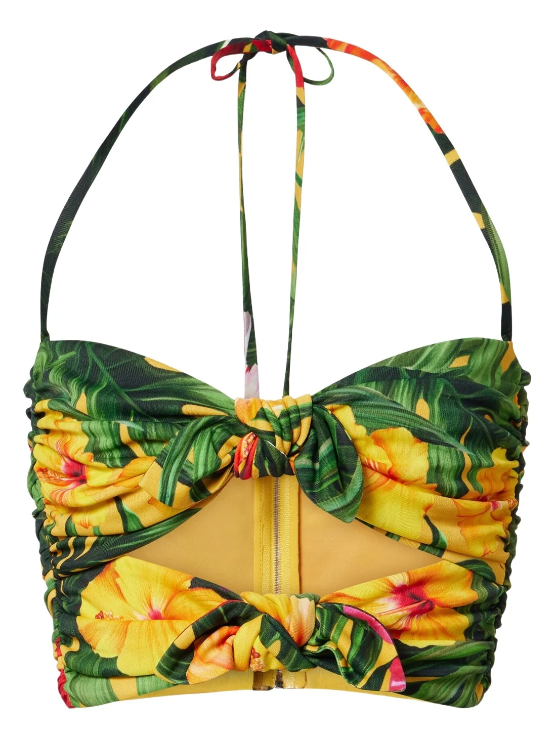 Cutout floral halterneck crop top