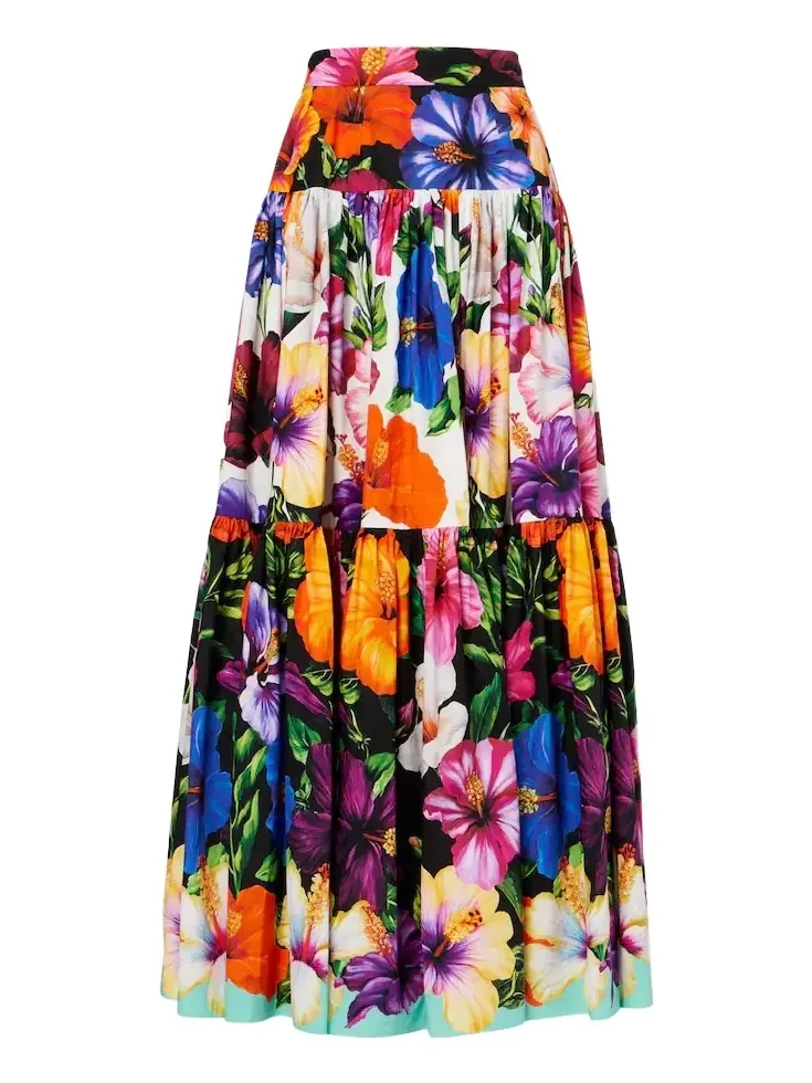 Floral tiered cotton maxi skirt Floral tiered cotton maxi skirt