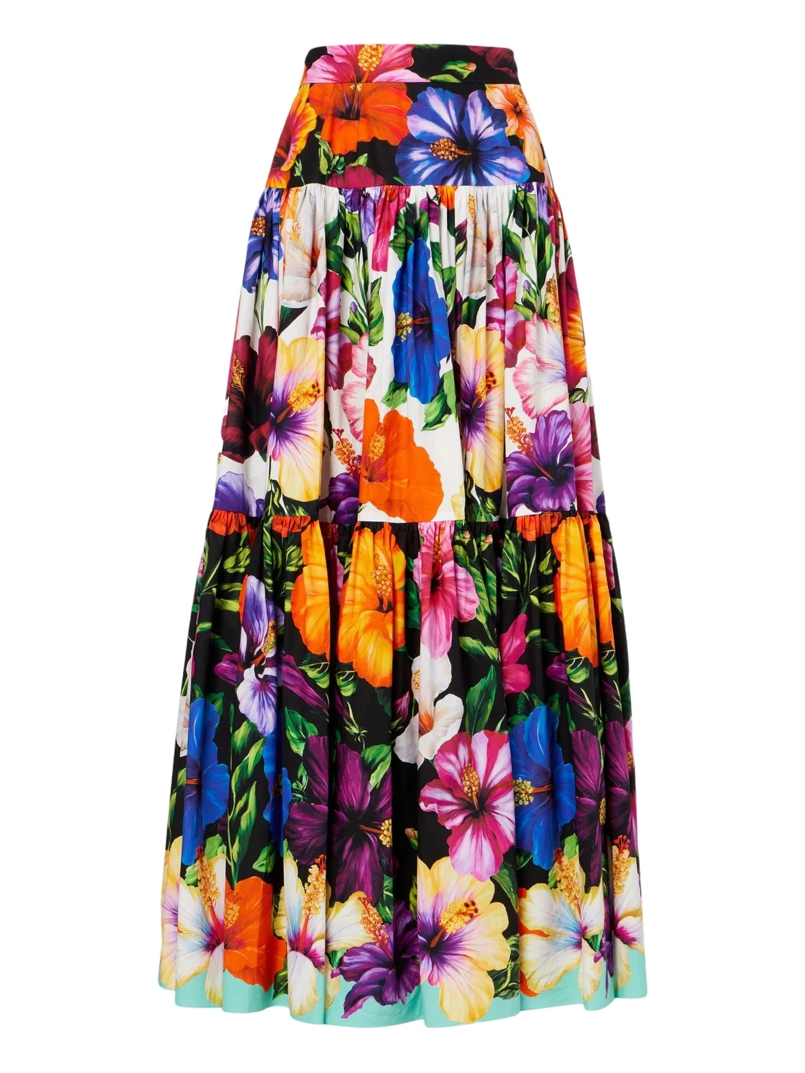 Floral tiered cotton maxi skirt