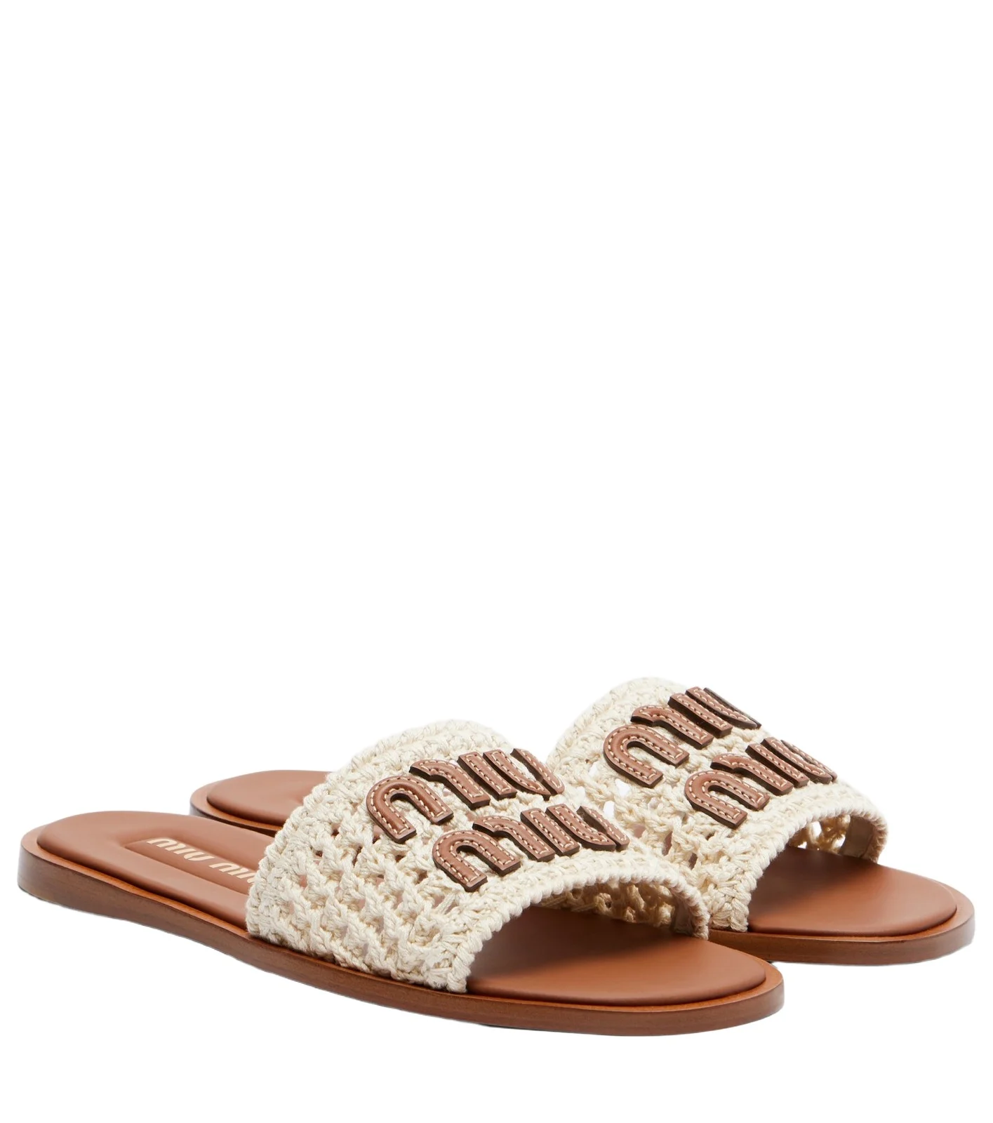 Miu Miu Leather-trimmed crochet slides