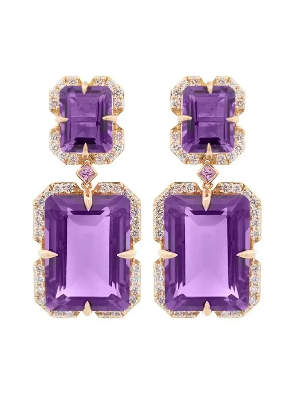 24.75 Amethyst Pink Sapphire Diamond 18K Earrings
