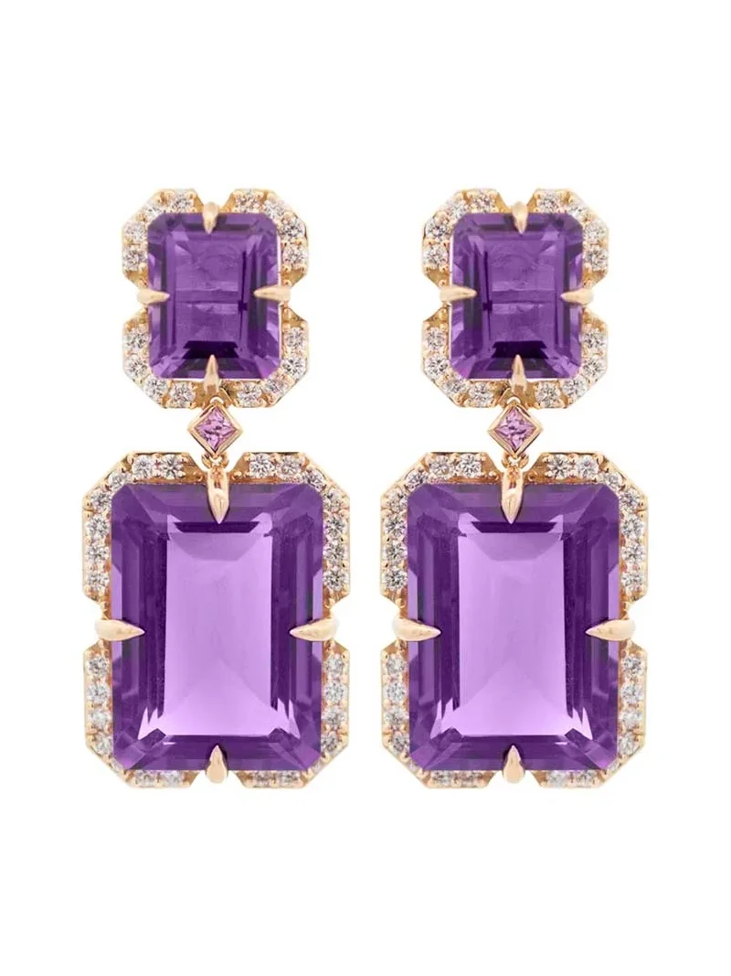 Wish Fine Jewelry 24.75 Amethyst Pink Sapphire Diamond 18K Earrings
