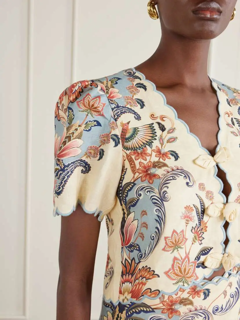 Farm Rio Cropped Floral-appliquéd Printed Linen Top | Thumbnail 4