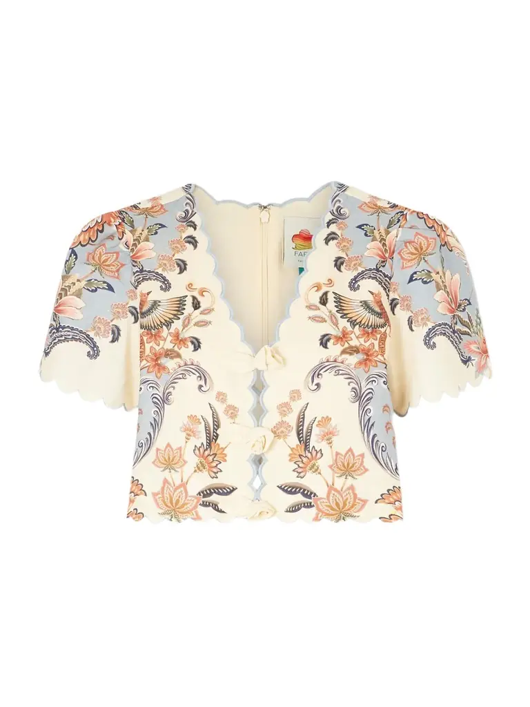 Farm Rio Cropped Floral-appliquéd Printed Linen Top | Image 1 Farm Rio Cropped Floral-appliquéd Printed Linen Top | Image 1