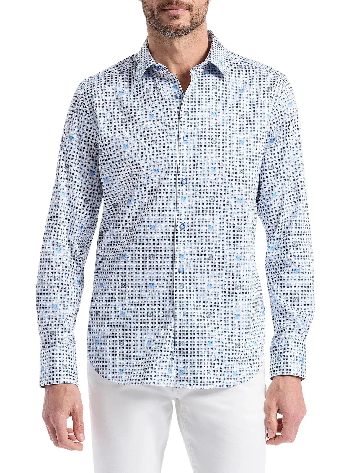 Men's Brentwood Geometric Stretch-Cotton Shirt Men's Brentwood Geometric Stretch-Cotton Shirt