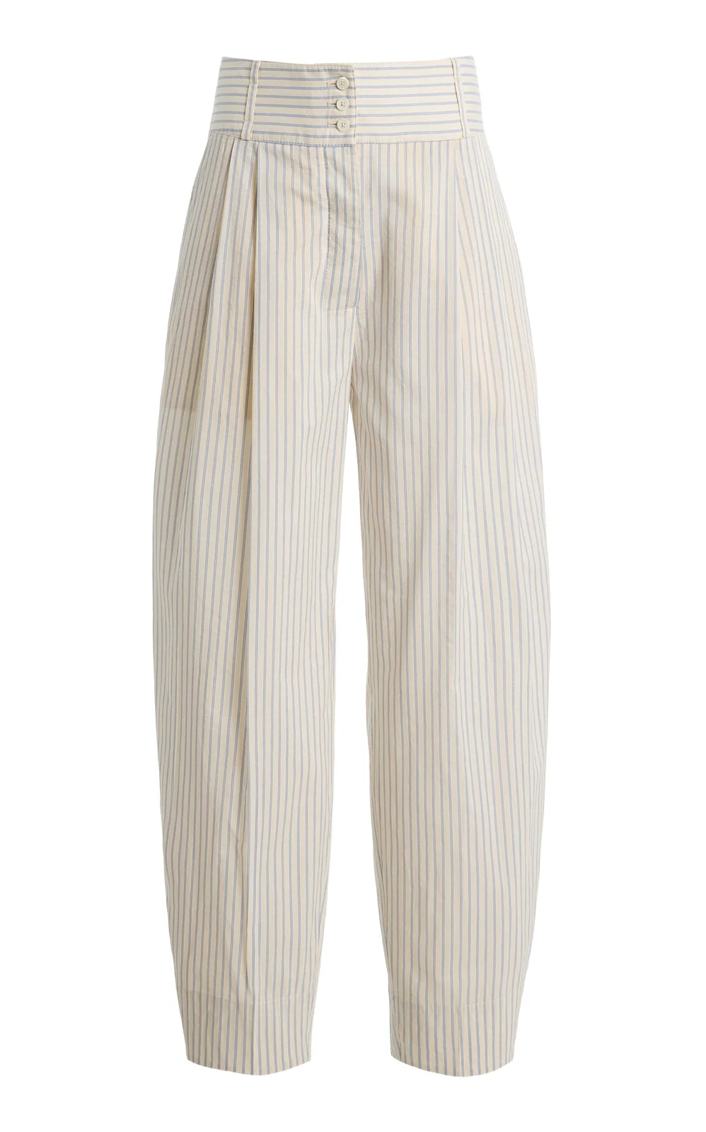 Striped High-Rise Cotton-Silk Barrel Pants